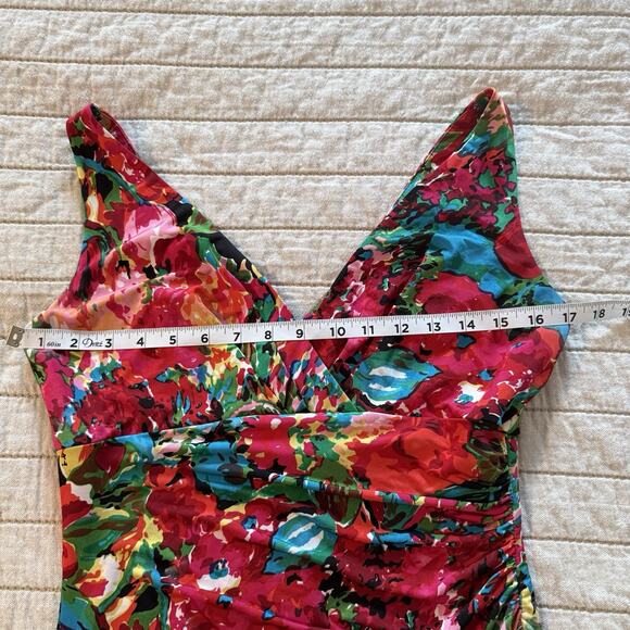 Lauren Ralph Lauren Faux Wrap Dress Sz 6 Floral Stretch Vibrant Jersey Ruched - Picture 9 of 12